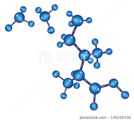 A blue molecule is shown in a line with other blue molecules 136200336