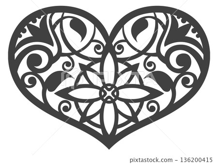 A black and white heart with a flower design 136200415