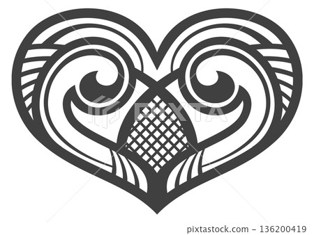 A black and white heart with a patterned design A black and white heart with a patterned design 136200419