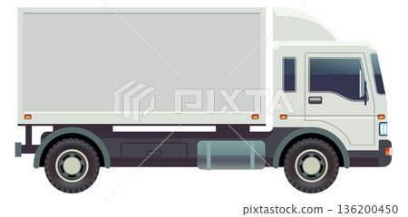A white semi truck is parked on a white background A white semi truck is parked on a white background 136200450