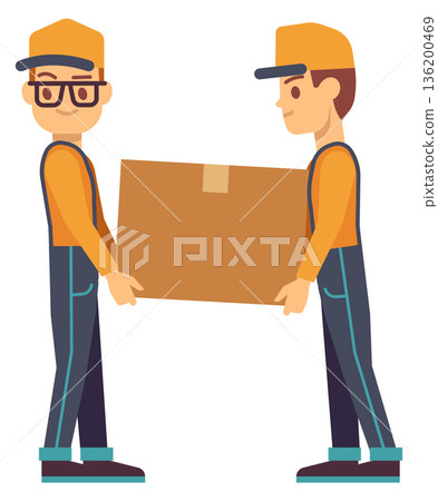 Two men are carrying a box 136200469