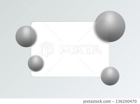 Modern futuristic background in glass morphism style with translucent glass panel and volumetric grey spheres. Eps 10 136200470
