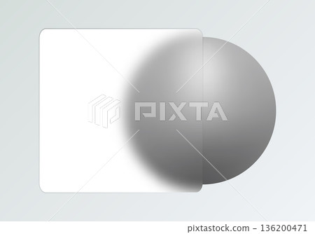 Abstract digital illustration in glass morphism style with a translucent frosted panel and a large grey sphere. Eps 10 136200471
