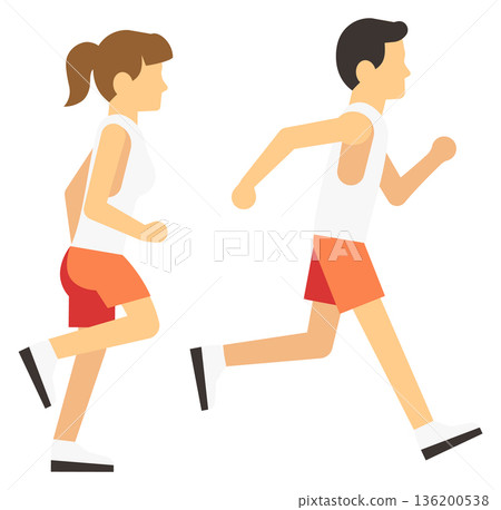 A man and a woman are running together A man and a woman are running together 136200538