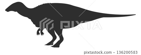 A large dinosaur is shown in a black and white photo 136200583
