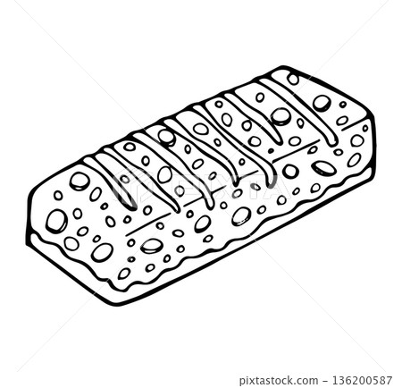 Hand drawn granola bar illustration in simple doodle style for healthy food snack design 136200587