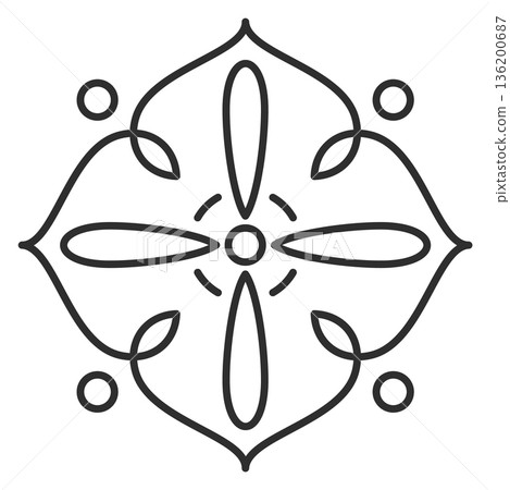 A black and white drawing of a cross with a circle in the middle A black and white drawing of a cross with a circle in the middle 136200687
