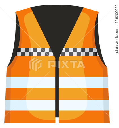 A safety vest with a black stripe and white checkered stripe 136200693