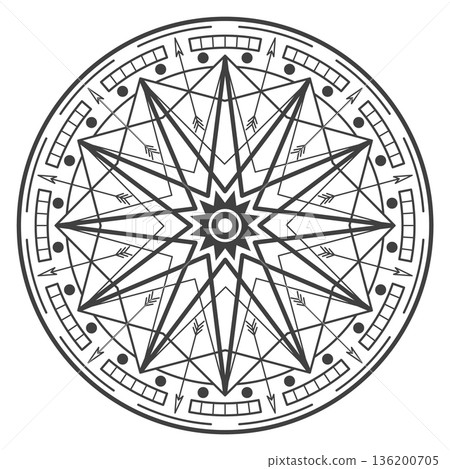 A black and white drawing of a star with arrows pointing to the center A black and white drawing of a star with arrows pointing to the center 136200705