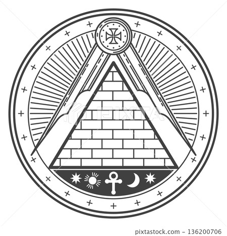 A circle with a pyramid and a cross on it A circle with a pyramid and a cross on it 136200706