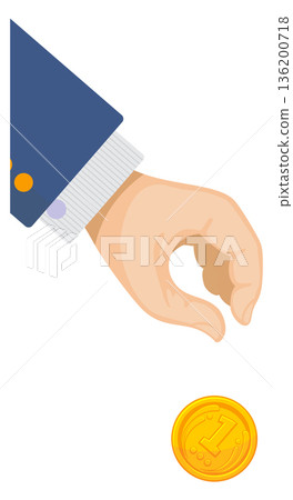 A hand is reaching for a gold coin A hand is reaching for a gold coin 136200718