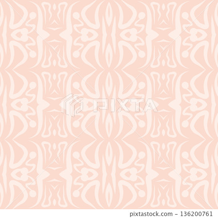Soft Peach Abstract Wavy Seamless Pattern with Organic Retro Swirls Background 136200761