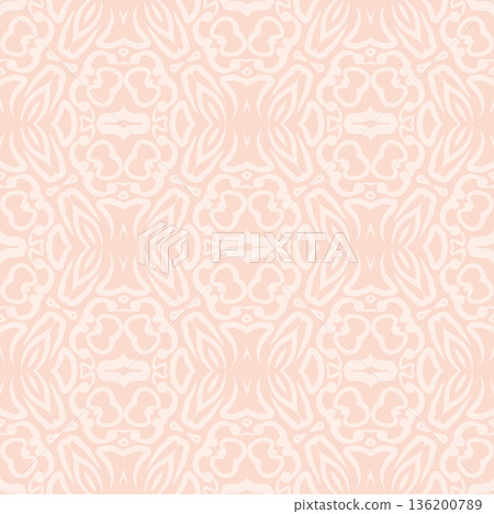 Soft Peach Abstract Wavy Seamless Pattern with Organic Retro Swirls Background 136200789