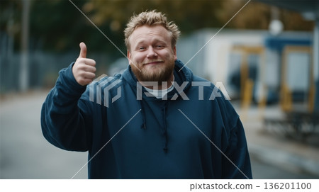 overweight man is running on the park 136201100