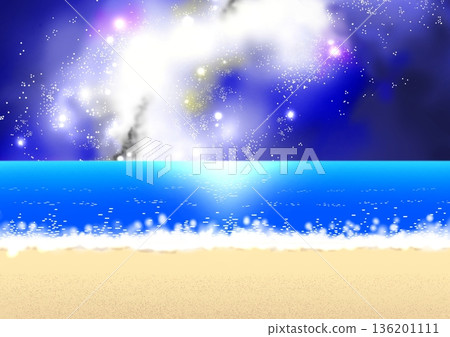 Sparkling starry sky and sandy beach Sparkling starry sky and sandy beach 136201111