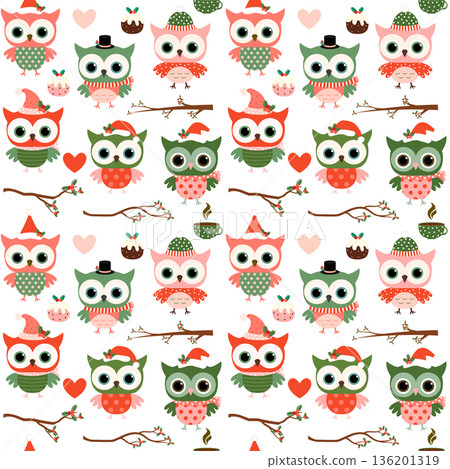 Cute Christmas and winter vector seamless pattern with cartoon o 136201319