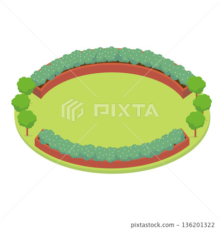 等距圓形、方形和花園插圖（草坪、公園、綠地） 136201322