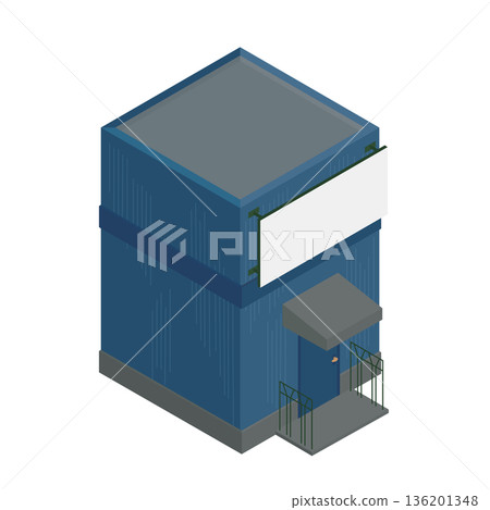 Isometric blue modern building, IT company or tech office exterior illustration 136201348