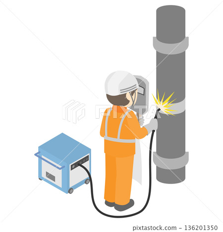 一幅建築工人和焊工進行電弧焊接的等距插圖 一幅建築工人和焊工進行電弧焊接的等距插圖 136201350