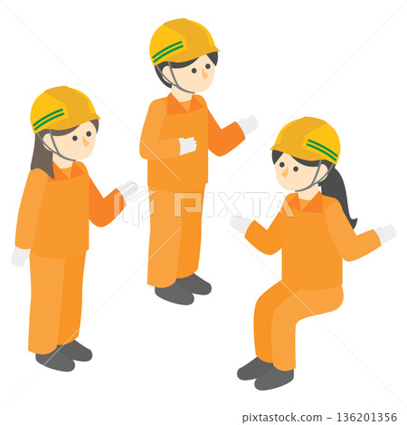 Pose set of female workers working at a construction site, isometric illustration Pose set of female workers working at a construction site, isometric illustration 136201356