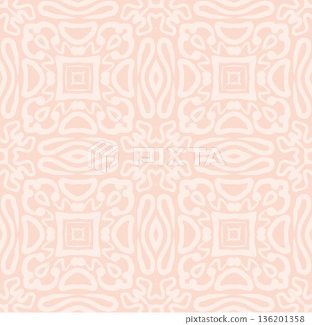 Soft Peach Abstract Wavy Seamless Pattern with Organic Retro Swirls Background 136201358