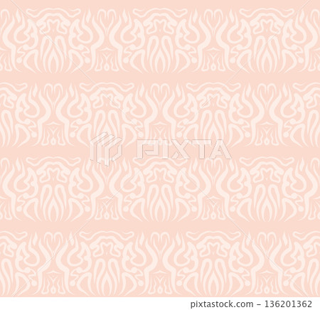 Soft Peach Abstract Wavy Seamless Pattern with Organic Retro Swirls Background 136201362