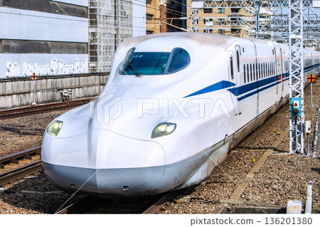 Yokohama cityscape in Japan: Inbound tourism continues...View of the Shinkansen in front of Shin-Yokohama Station and Yokohama Prince Hotel (left). 136201380