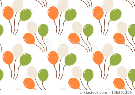 Seamless festive pattern with balloons. Simple holiday illustration in flat style. 136201396