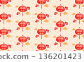 Chinese Lantern Festival pattern background with lanterns traditional headwear and Chinese clouds 136201423