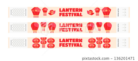Entry pass wristband set for Chinese Lantern Festival with lanterns and traditional headwear 136201471