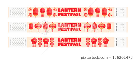 Set of entry pass wristbands for Chinese Lantern Festival with Chinese lanterns and blooming plum blossom meihua 136201473