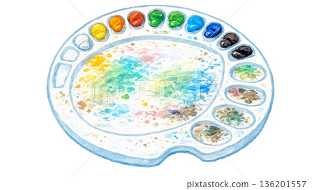 圓形水彩調色盤的插圖 136201557