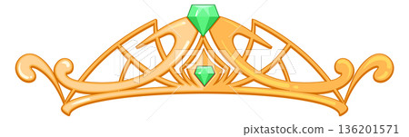 A gold and green crown with a green gem on it A gold and green crown with a green gem on it 136201571
