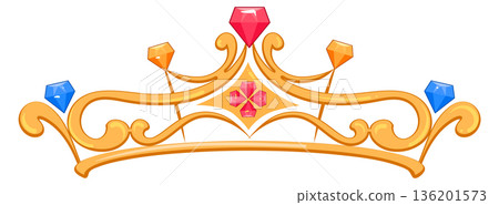 A gold and blue crown with a red diamond in the center 136201573