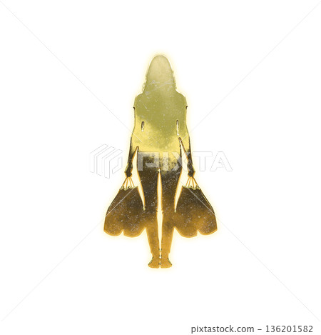 金髮女子雙手拎著購物袋，Alpha通道 136201582