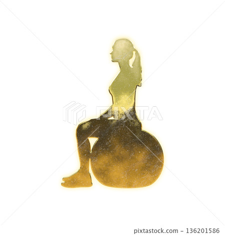 Golden woman on balance ball, Alpha channel 136201586