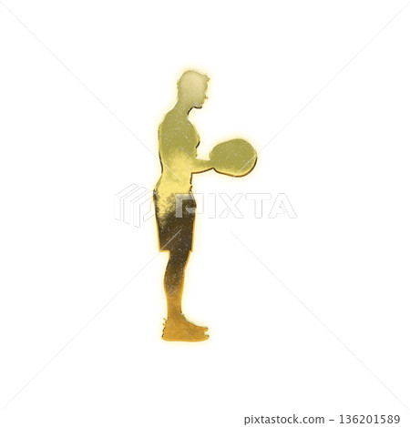 Golden man lifting dumbbells, alpha channel 136201589