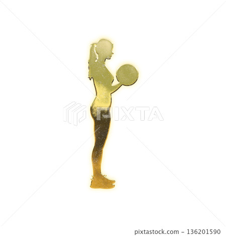 Golden woman lifting dumbbells, alpha channel 136201590