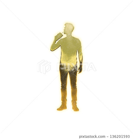 Golden man drinking a cup beverage, Alpha channel 136201593