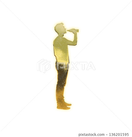 Golden man drinking a drink, Alpha channel 136201595