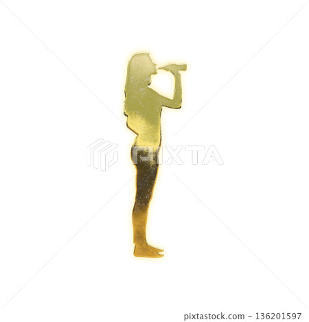 Golden woman drinking a drink, Alpha channel 136201597