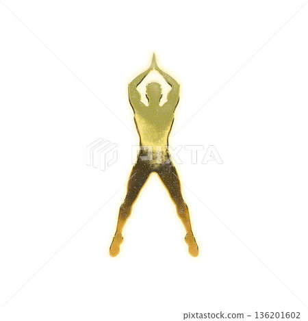 Golden man doing jumping jacks, Alpha Channel 136201602