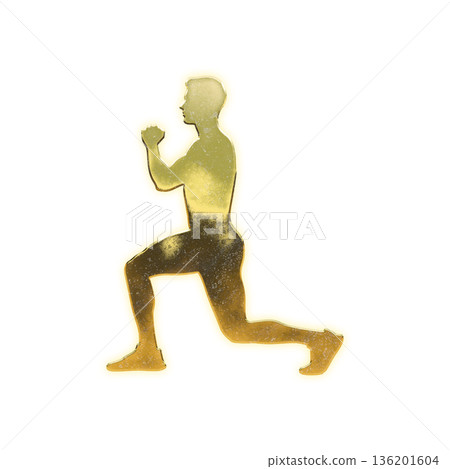 Golden man doing lunges, Alpha channel 136201604