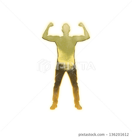 Golden Man Doing Double Biceps, Alpha Channel 136201612