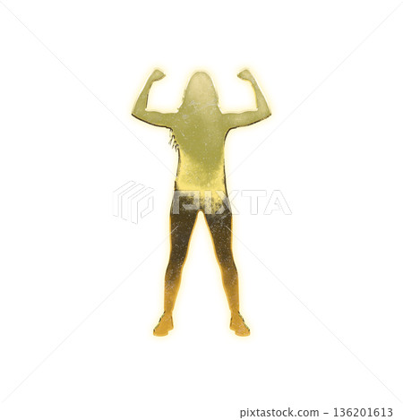 Golden Woman Doing Double Biceps, Alpha Channel 136201613