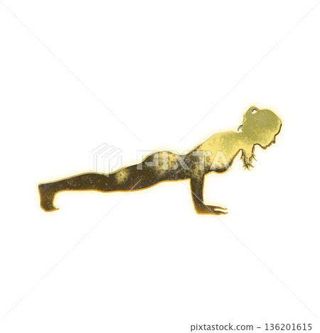 Golden woman doing push-ups, Alpha channel 136201615