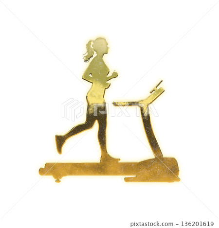 Golden woman running on a treadmill, Alpha channel 136201619