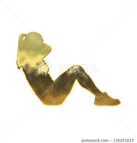 Golden woman doing abdominal workout, alpha channel Golden woman doing abdominal workout, alpha channel 136201623