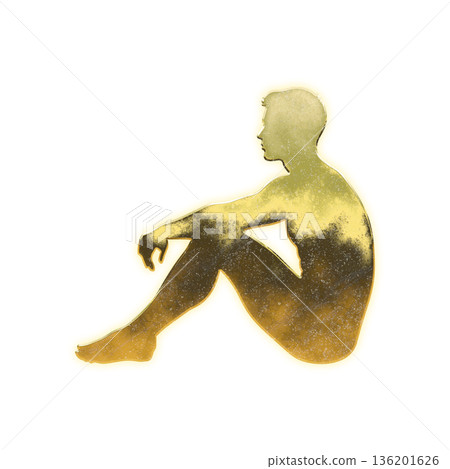 Golden man sitting cross-legged, Alpha Channel Golden man sitting cross-legged, Alpha Channel 136201626