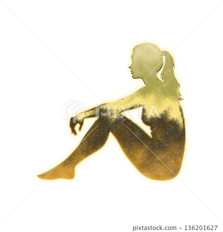 Golden woman sitting cross-legged, Alpha channel 136201627